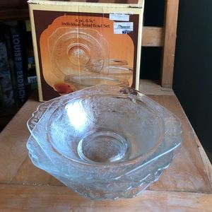Indiana Glass 4 Salad Bowls Madrid Recollection Clear Color VNTG NIB